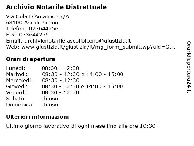 Orari di apertura Archivio Notarile Distrettuale Via Cola D